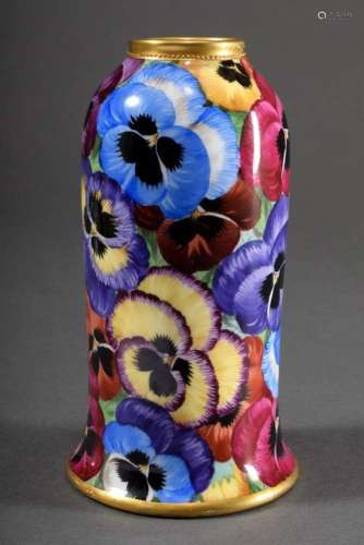 Art Deco porcelain vase "Pansy" with gold rim, col...