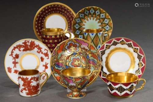5 Various Art Deco porcelain mocca cups/saucers with differe...