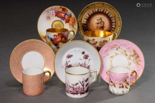 5 Various porcelain cups/saucers with different floral, orna...