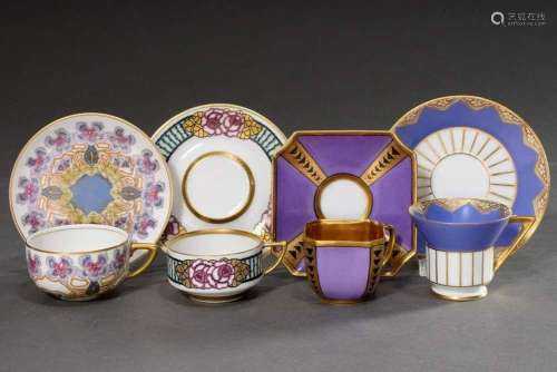 4 Various porcelain mocca cups/saucers with different floral...