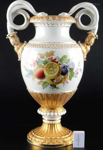 Meissen XXL snake handled vase with fruits H 48.5 cm 1st cho...