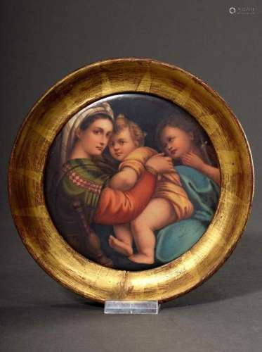 Round porcelain plaque "Madonna della Sedia", afte...