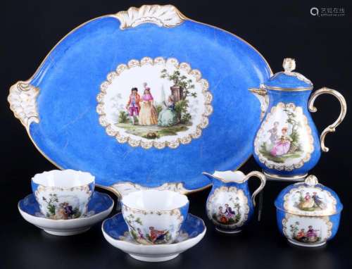 Meissen Watteau Blue coffee dejeuner for 2 persons, Dejeuner...