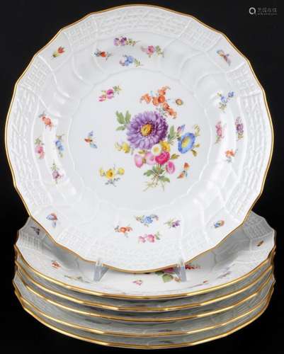 Meissen Neubrandenstein Flower Bouquet with Insects 6 dinner...