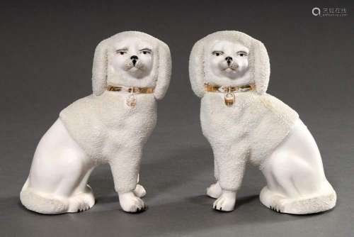 Pair of English "whorehouse dogs", porcelain discr...