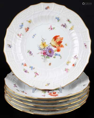 Meissen Neubrandenstein Flower Bouquet with Insects 6 dinner...