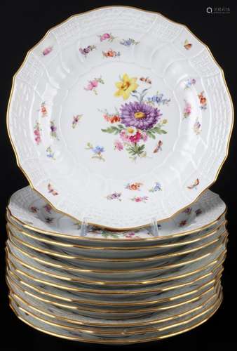 Meissen Neubrandenstein Flower Bouquet with Insects 12 dinne...