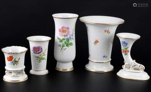 Meissen Flowers 5 vases, Porzellanvasen,