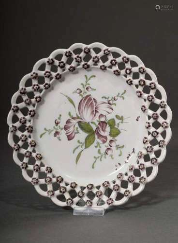 Faience net rim plate with small forget-me-not blossoms and ...
