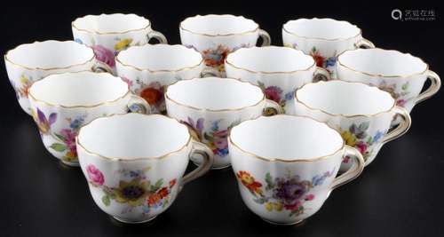 Meissen Flower Bouquet 12 mocha coffee cups 1st choice, Mokk...