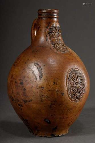 Bartmann jug with light brown salt glaze and relief decorati...