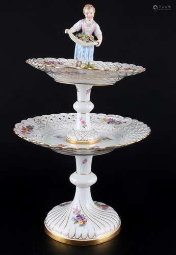 Meissen Strewn Flowers centerpiece etagere with gardener chi...