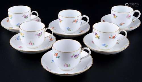 Meissen Strewn Flowers 6 mocha coffee cups 1st choice, 6 Mok...