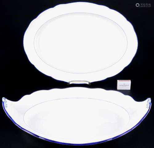 Meissen Blue Rim 2 huge platters, knob mark 1860-1924, riesi...