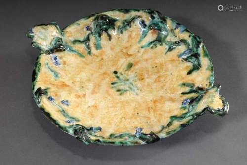Round Art Deco ceramic fruit bowl with abstract relief decor...