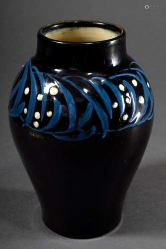 Ovoide Tonwerke Kandern Vase with blue-black glaze and flora...