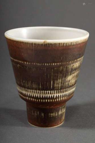 Rörstrand ceramic funnel vase with brown-white striped glaze...