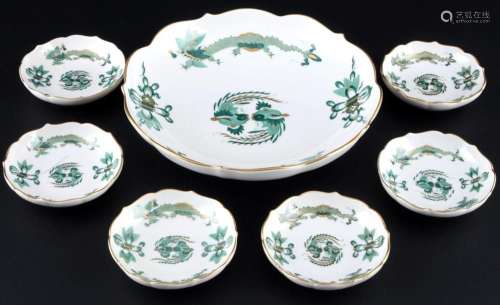 Meissen Court Dragon Green Rich 6 confectionary bowls with s...