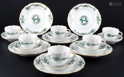 Meissen Court Dragon Green Rich 6 coffee cups with dessert p...