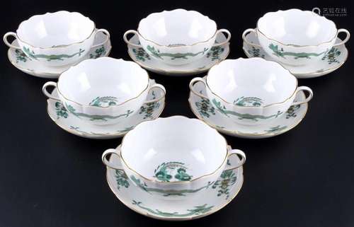 Meissen Court Dragon Green Rich 6 soup cups 1st choice, Supp...