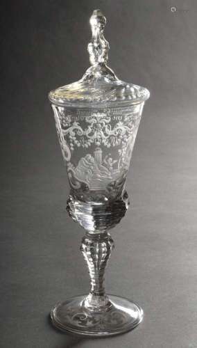 Baroque lidded goblet on a round foot with optically faceted...