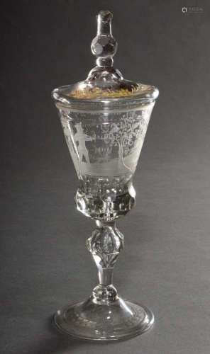 Baroque lidded goblet on a round foot with faceted baluster ...
