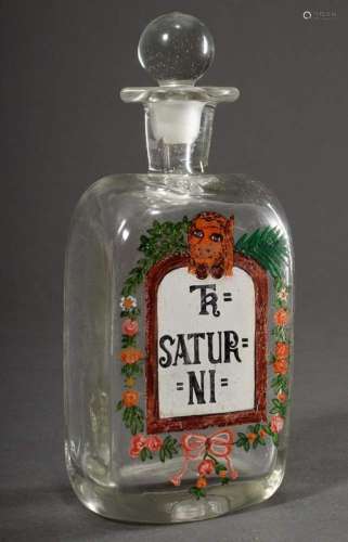 Square apothecary bottle with coloured enamel painting and i...