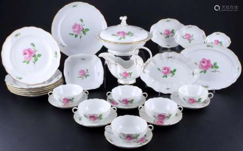 Meissen Red Rose dinner service for 6 persons, Speiseservice...