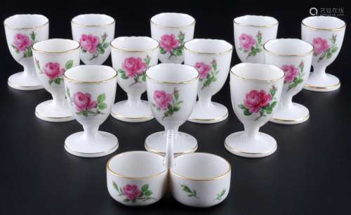 Meissen Red Rose 12 egg cups with spice bowl, Eierbecher mit...