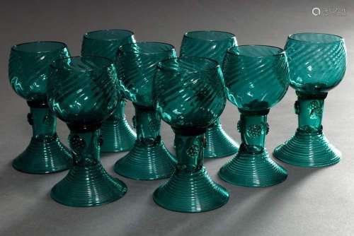 8 Biedermeier Roman glasses on a grooved foot with berry sca...