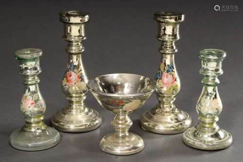 5 Various pieces of mercury silver: 1 goblet and 2 pairs of ...