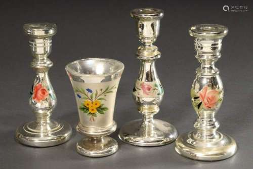 4 Various pieces of mercury silver: 1 goblet and 3 candlesti...