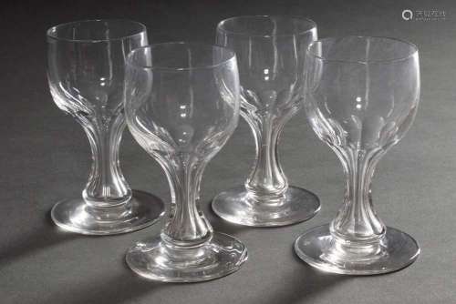 4 Biedermeier flow-through glasses with half surface cut and...