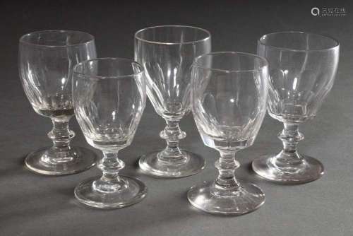 5 wine glasses with half surface cut and disc mode in the st...