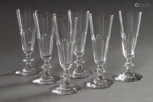 6 Classic champagne flutes with half surface cut and disc no...