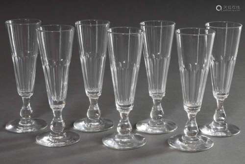 7 Various classic champagne flutes with half surface cut and...