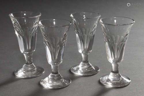 4 liqueur glasses with funnel-shaped dome and half surface c...