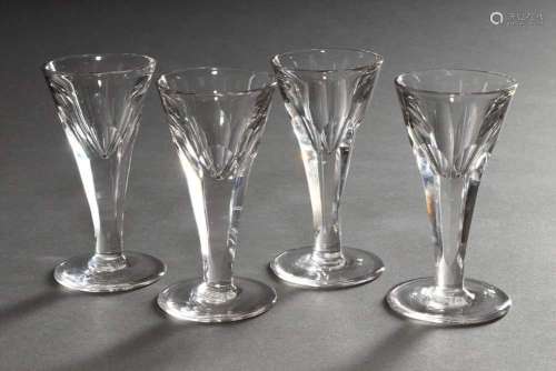 4 shot glasses with funnel-shaped dome and half surface cut,...