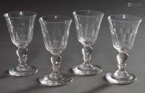 4 Liqueur/Sherry glasses with half surface cut and baluster ...