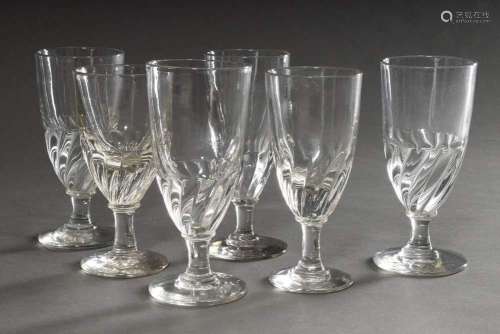 6 Rustic glasses with twisted features on the dome, blown in...