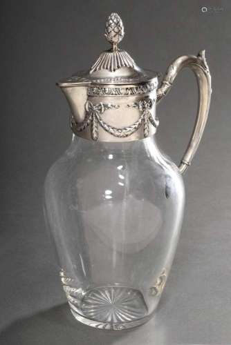 Wilhelminian glass carafe with silver 800 mounting, relief d...