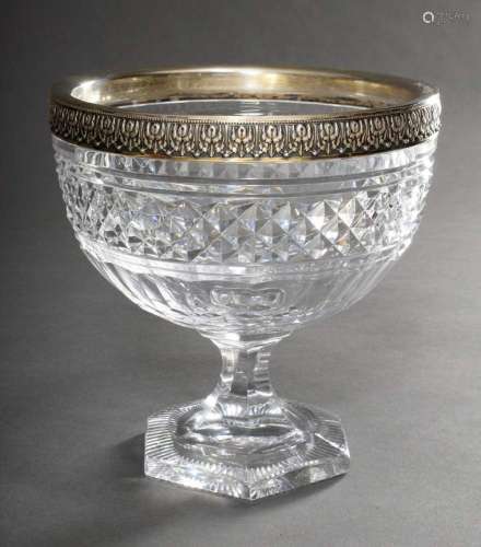 Cut crystal top bowl with gilded silver 800 leaf frieze rim ...