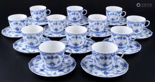 Royal Copenhagen Musselmalet Full Lace 6 coffee cups with sa...