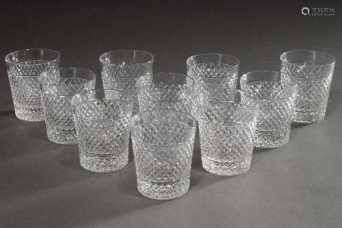 10 beakers with stonel cut, colourless glass, 20th century, ...