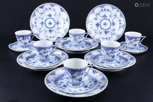 Royal Copenhagen Musselmalet 6 coffee cups with dessert plat...