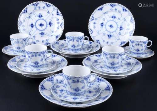 Royal Copenhagen Musselmalet Full Lace 6 coffee cups with de...