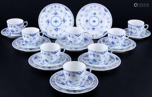 Royal Copenhagen Musselmalet 8 coffee cups with dessert plat...