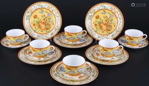 Hermes Paris La Siesta 6 cups with saucers and dessert plate...
