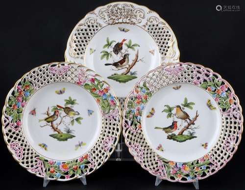 Herend Rothschild 3 cutwork plates, Prunkteller,