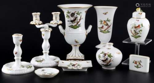 Herend Rothschild 9-piece decorative porcelain, Zierporzella...